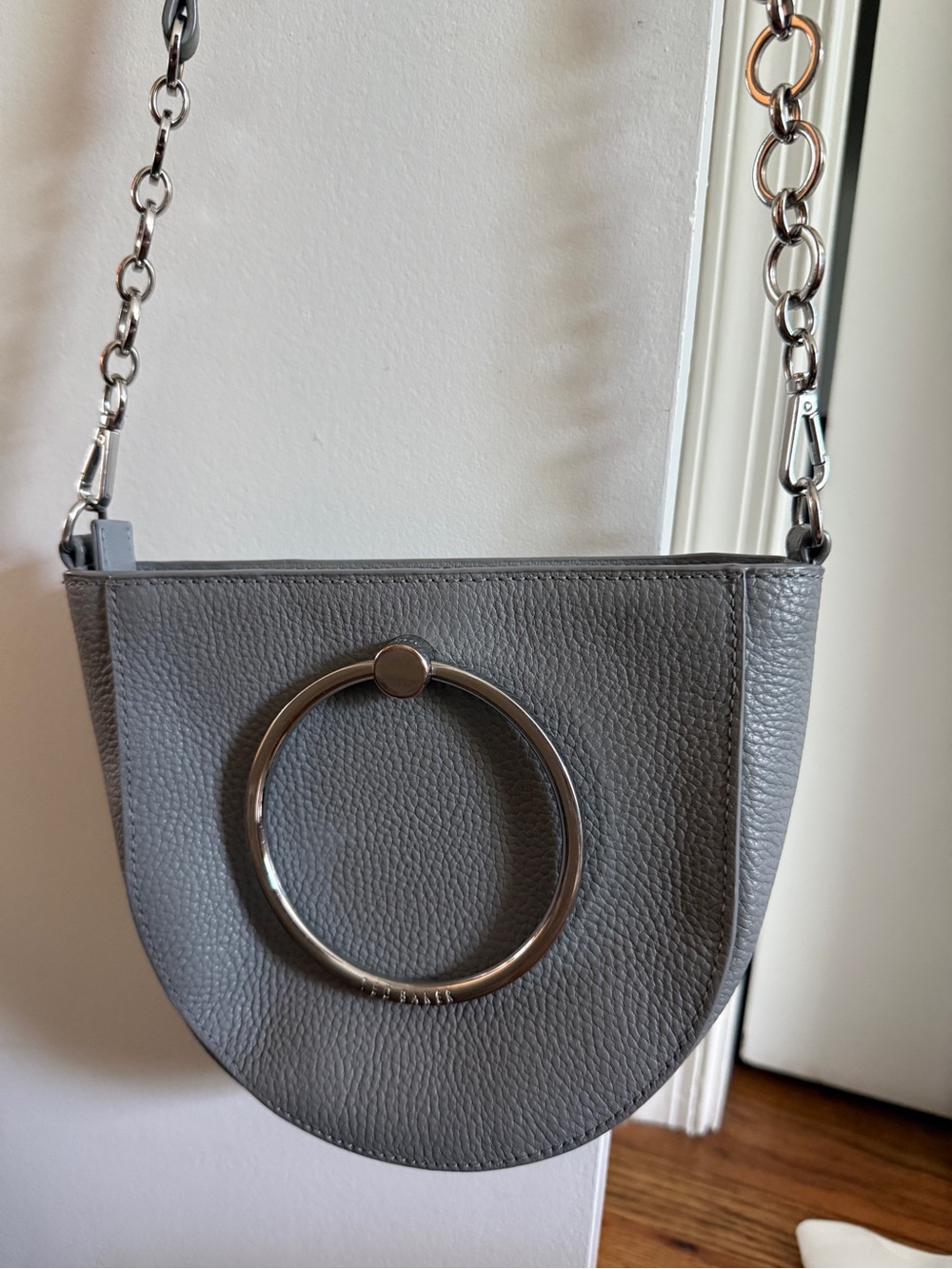 Ted Baker Grey Pebbled Leather Crossbody with Silver Ring Detail